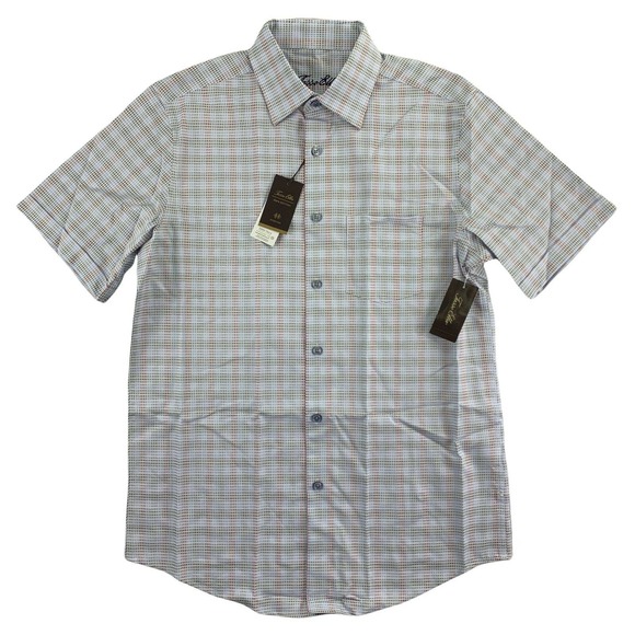 Tasso Elba Mens Stretch Mini-Box Dobby Plaid Short Sleeve Button Down Shirt S - Picture 1 of 4